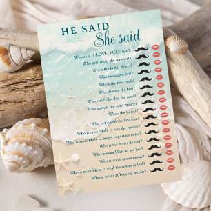Beach Coastal He Said She Said Bridal Shower Game Invitation