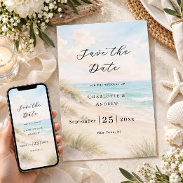 Beach coastal modern wedding save the date