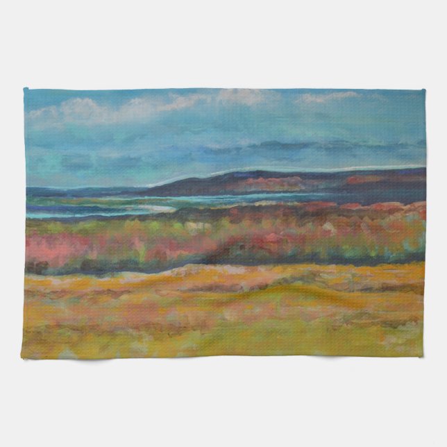Beach Coastal Painted Dunes Artwork Kitchen Towel (Horizontal)
