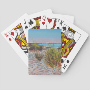 Beach Coastal Painting Pink Playing Cards