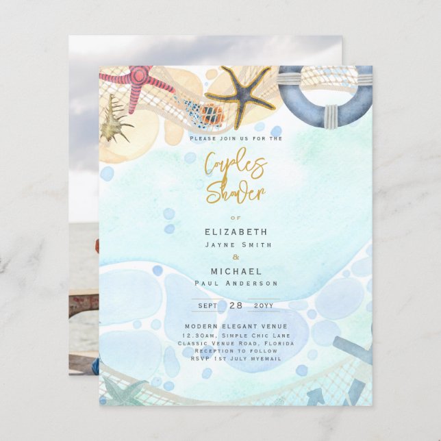 Beach Coastal Photo Couples Shower Invitation (Front/Back)