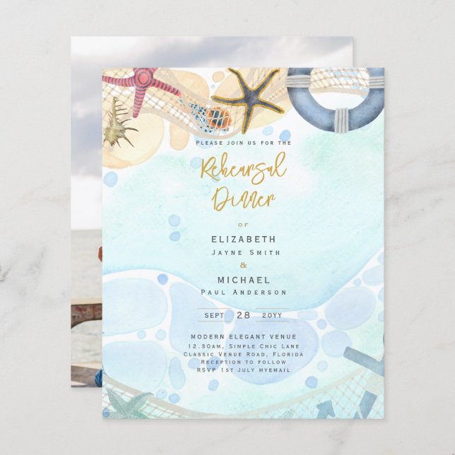 Beach Coastal Photo Rehearsal Dinner Invitation (Front/Back)