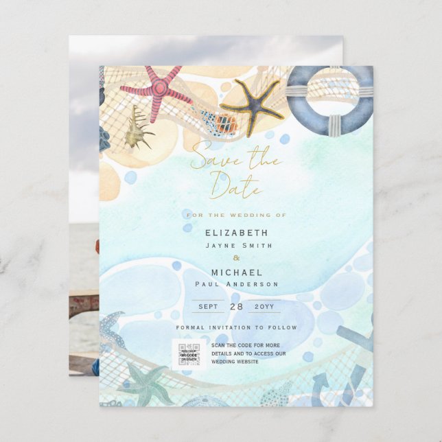 Beach Coastal Photo Wedding Save the Date (Front/Back)