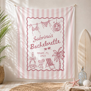 Beach Coastal Pink Bachelorette Party Tapestry