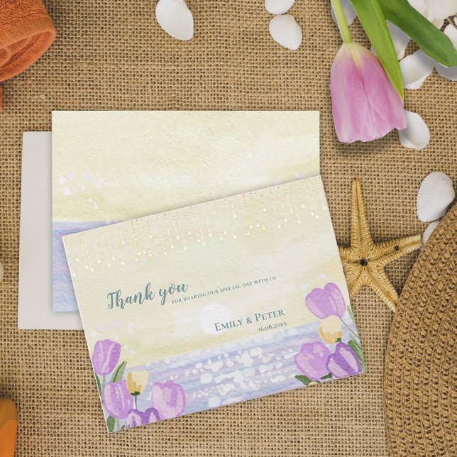 Beach Coastal Purple Floral Wedding Thank You Postcard (Beach Coastal Purple Floral Wedding Thank You Postcard)