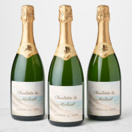 Beach coastal romantic seascape wedding sparkling wine label