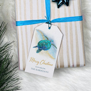 Beach Coastal Sea Turtle Merry Christmas Gift Tags