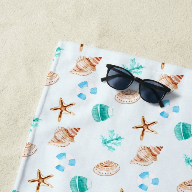 Beach Coastal Seashells Tropical Ocean Towel (In Situ)