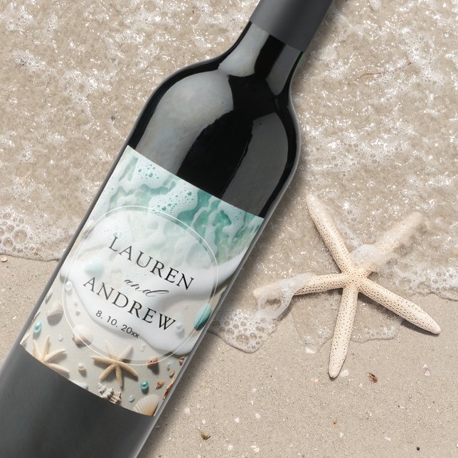 Beach Coastal Seaside Personalised Wedding Wine Label (Creator Uploaded)