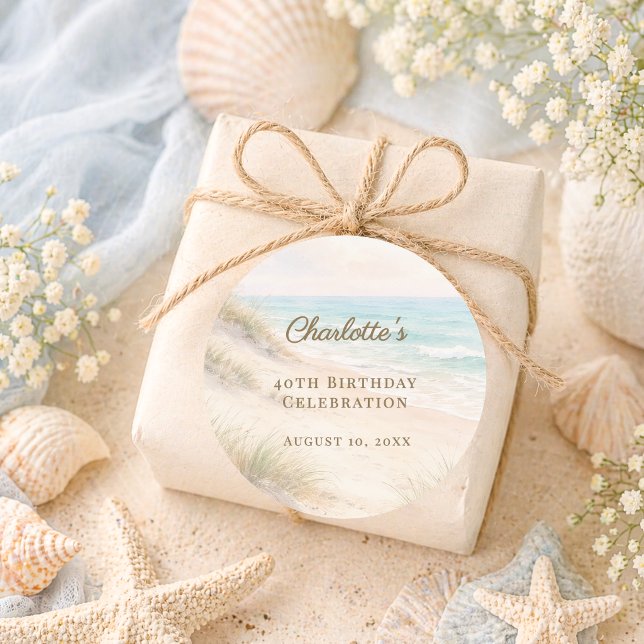 Beach coastal summer birthday classic round sticker (Creator Uploaded)