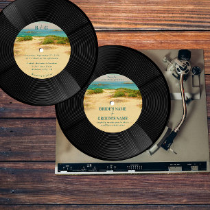 Beach Coastal Vinyl Music Record Wedding Invitation