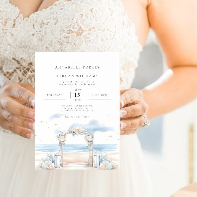 Beach Coastal Watercolor Destination Wedding Photo Invitation (Beach Coastal Watercolor Destination Wedding Photo Invitation)