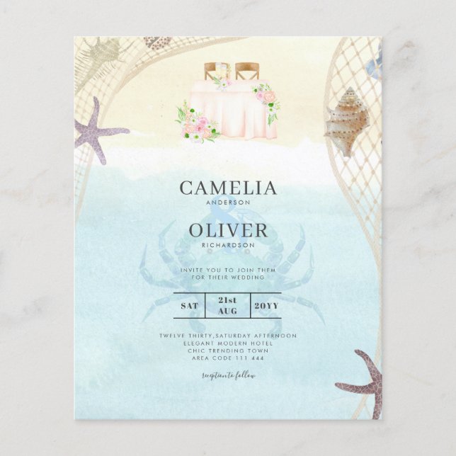 Beach Coastal Wedding Invitation Sand Ocean Life Flyer (Front)