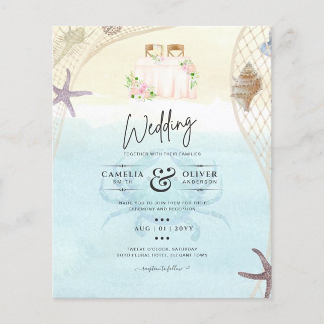 Beach Coastal Wedding Invitation Sand Ocean Life Flyer (Front)