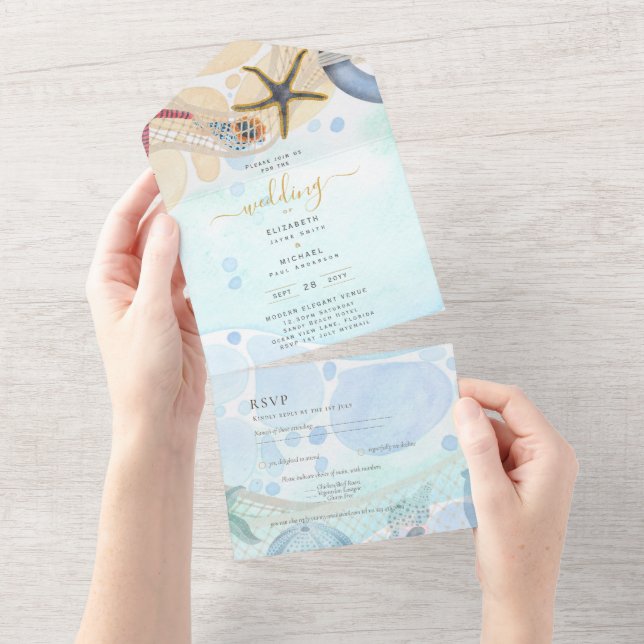 Beach Coastal Wedding Invite RSVP Menu Details     (Tearaway)