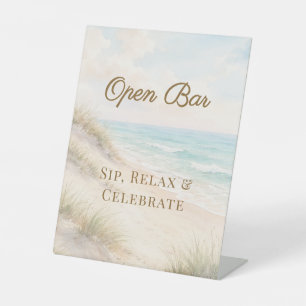 Beach coastal wedding Open Bar Pedestal Sign