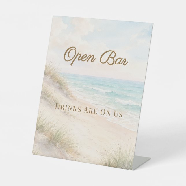 Beach coastal wedding Open Bar Pedestal Sign (Front)