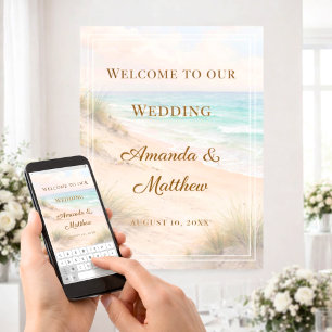 Beach coastal wedding welcome poster