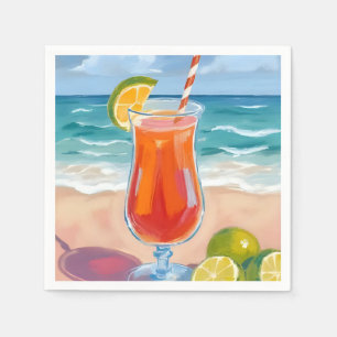 Beach Cocktail Ocean Waves Watercolor Painting Napkin