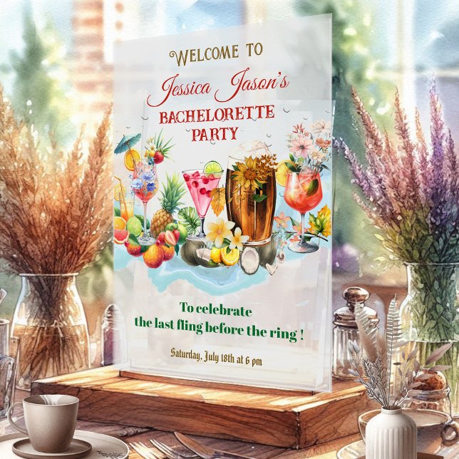 Beach Cocktails Tropical Fruits Bachelorette Party Acrylic Sign (Beach Cocktails Tropical Fruits Bachelorette Party Acrylic Sign
)