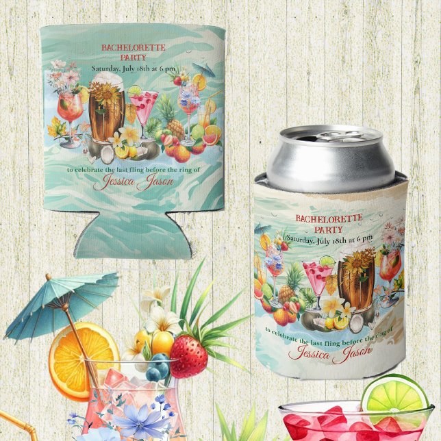 Beach Cocktails Tropical Fruits Bachelorette Party Can Cooler (Beach Cocktails Tropical Fruits Bachelorette Party Can Cooler)