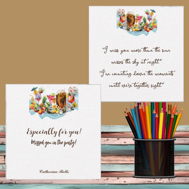 Beach Cocktails Tropical Fruits Party Missing You Card (Beach Cocktails Tropical Fruits Party Missing You Note Card)