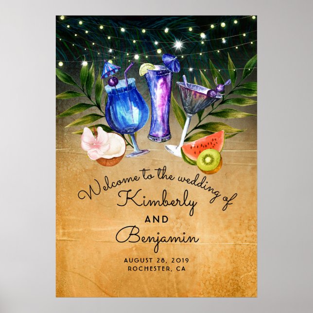 Beach Cocktails Wedding Welcome Sign (Front)