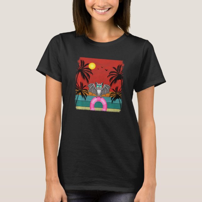 Beach Coconut Tree Retro Graphic Bat  Summer T-Shirt (Front)