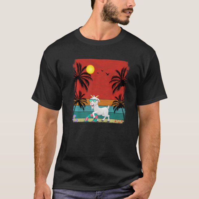 Beach Coconut Tree Retro Graphic Goat  Summer T-Shirt (Front)