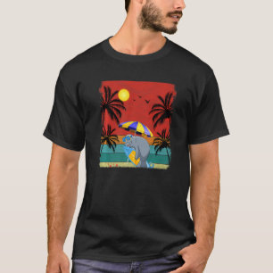 Beach Coconut Tree Retro Graphic Manatee  Summer T-Shirt