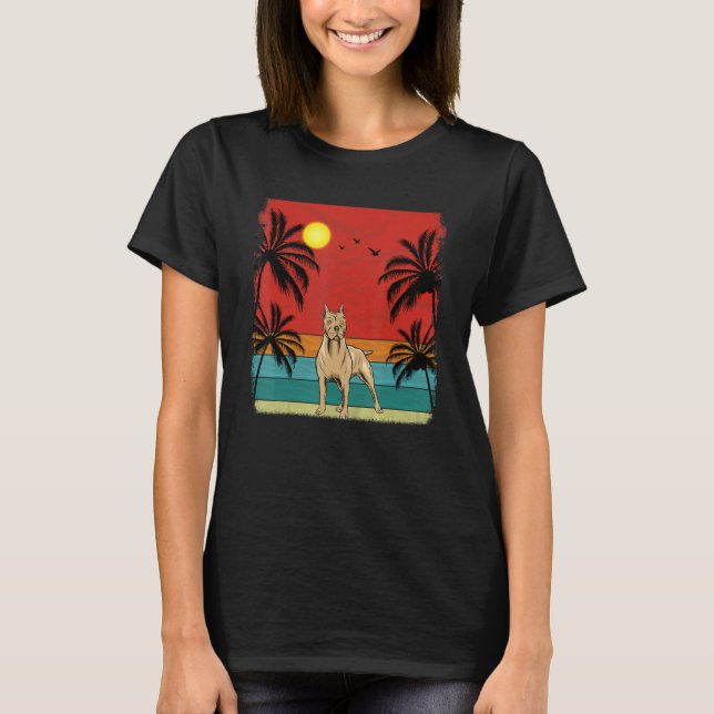Beach Coconut Tree Retro Graphic Pitbull Dog   Sum T-Shirt (Front)