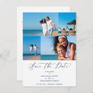 Beach Collage 4 Photos Modern Couple Wedding Save The Date