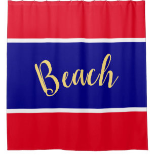 BEACH Colourful Royal Blue Bright Red White Stripe Shower Curtain