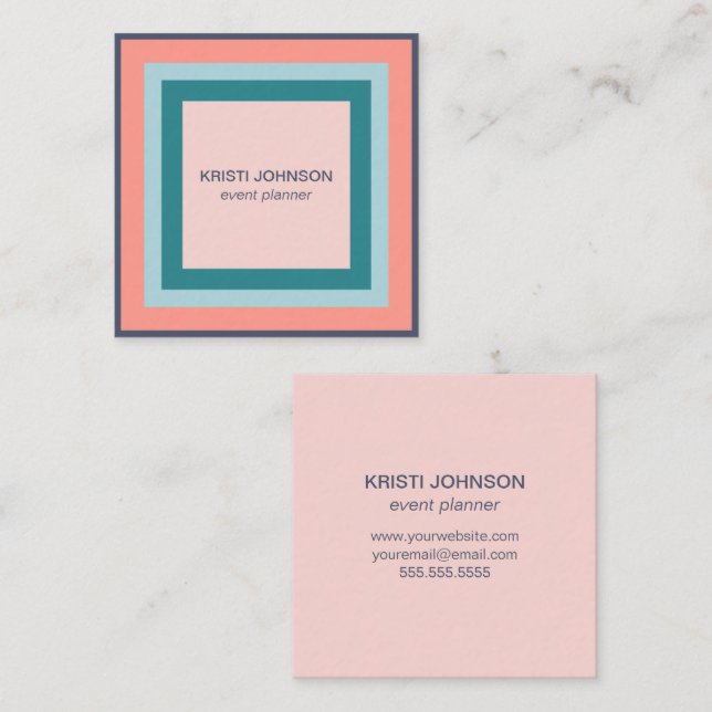 Beach Colours Squares Minimalist Modern Square Business Card (Front/Back)