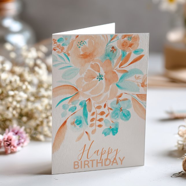 Beach cool floral watercolor happy birthday photo card (Beach cool floral watercolor happy birthday photo card)