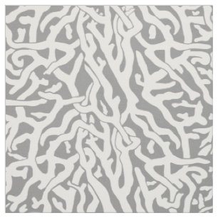 Beach Coral Reef Pattern in Grey and White Fabric