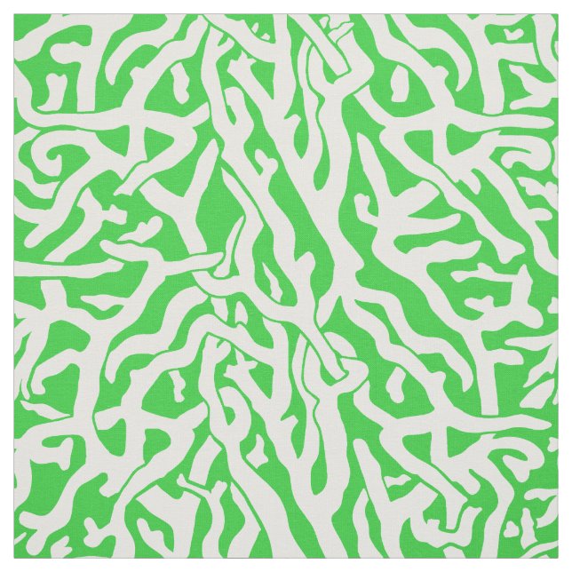 Beach Coral Reef Pattern in Lime Green and White Fabric (Swatch)