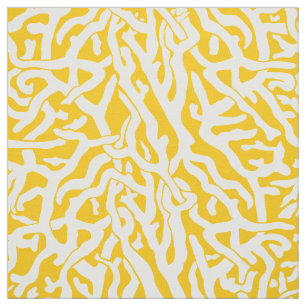 Beach Coral Reef Pattern in Sunny Yellow and White Fabric