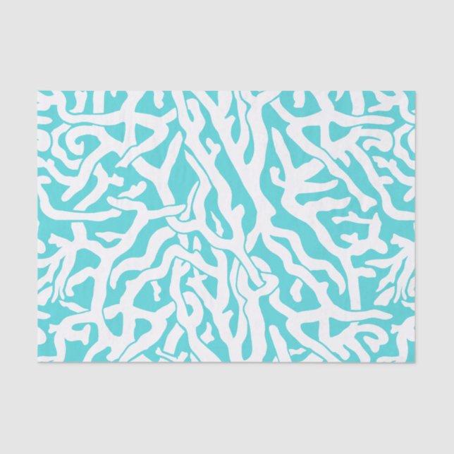 Beach Coral Reef Pattern Nautical Blue White Tissue Paper (Front)