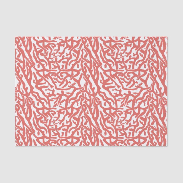 Beach Coral Reef Pattern Nautical Pink White V2 Tissue Paper (Front)