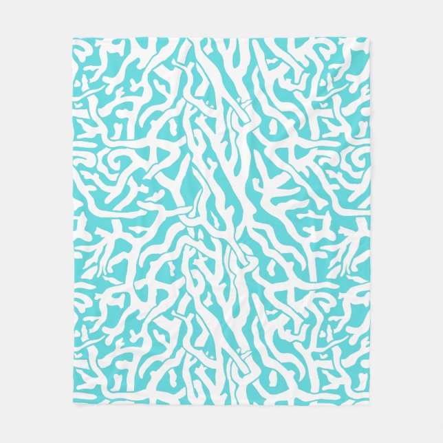 Beach Coral Reef Pattern Nautical White Aqua Blue Fleece Blanket (Front)