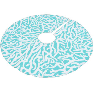 Beach Coral Reef Pattern Nautical White Blue Brushed Polyester Tree Skirt