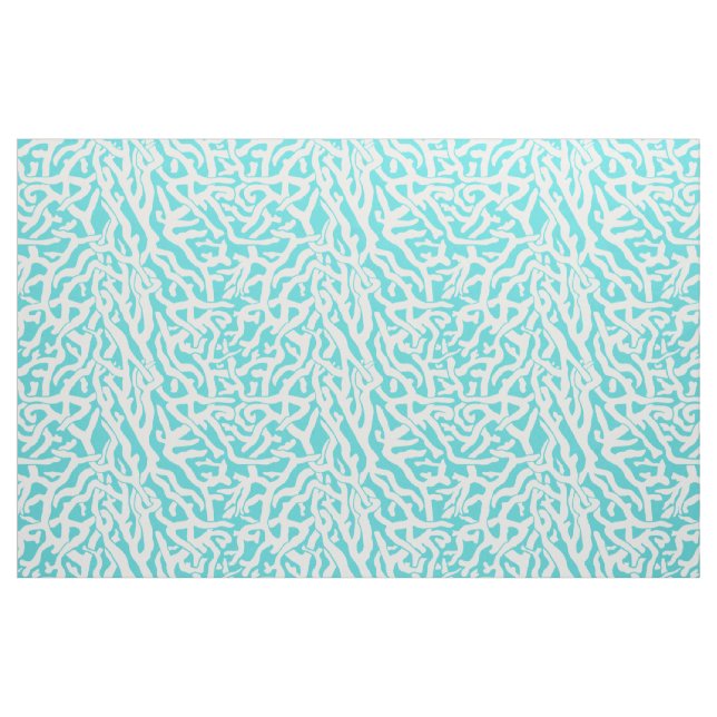 Beach Coral Reef Pattern Nautical White Blue Fabric (Yard)