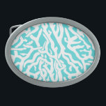 Beach Coral Reef Pattern Nautical White Blue Oval Belt Buckle<br><div class="desc">This pretty ocean / beach-inspired repeating nautical pattern looks like an intricately-woven coral reef in white on a beachy - blue background. The elegant coral reef pattern is done in a stencil look. The colour of blue is reminiscent of bright, clear tropical seas. This simple, modern design is perfect for...</div>