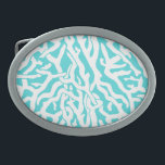 Beach Coral Reef Pattern Nautical White Blue Oval Belt Buckle<br><div class="desc">This pretty ocean / beach-inspired repeating nautical pattern looks like an intricately-woven coral reef in white on a beachy - blue background. The elegant coral reef pattern is done in a stencil look. The colour of blue is reminiscent of bright, clear tropical seas. This simple, modern design is perfect for...</div>