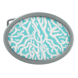Beach Coral Reef Pattern Nautical White Blue Oval Belt Buckle