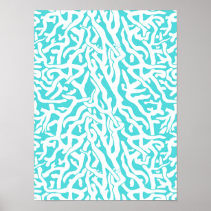 Beach Coral Reef Pattern Nautical White Blue Poster