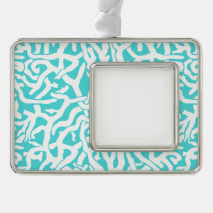 Beach Coral Reef Pattern Nautical White Blue Silver Plated Framed Ornament