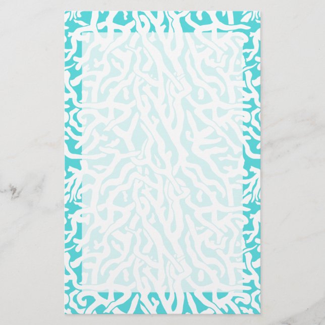 Beach Coral Reef Pattern Nautical White Blue Stationery (Front)