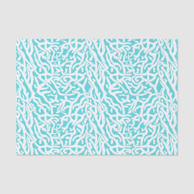 Beach Coral Reef Pattern Nautical White Blue v2 Tissue Paper (Front)